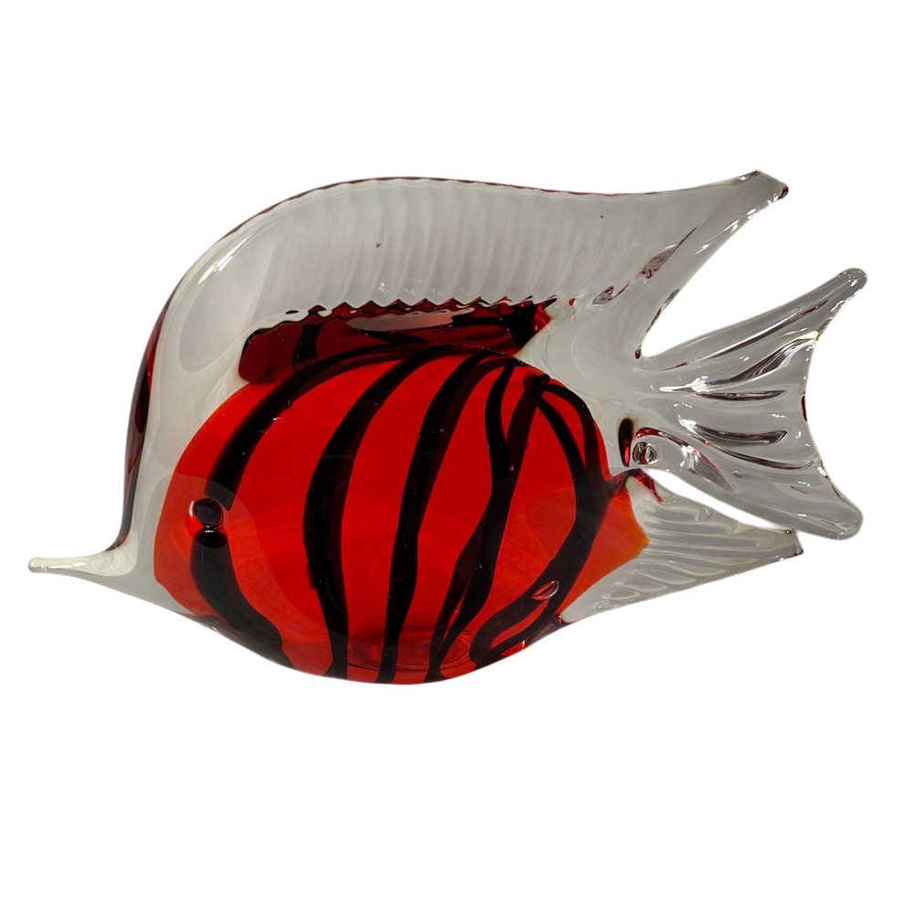 Vintage Red and Black Striped Art Glass Tropical Fish Figurine 2.5"